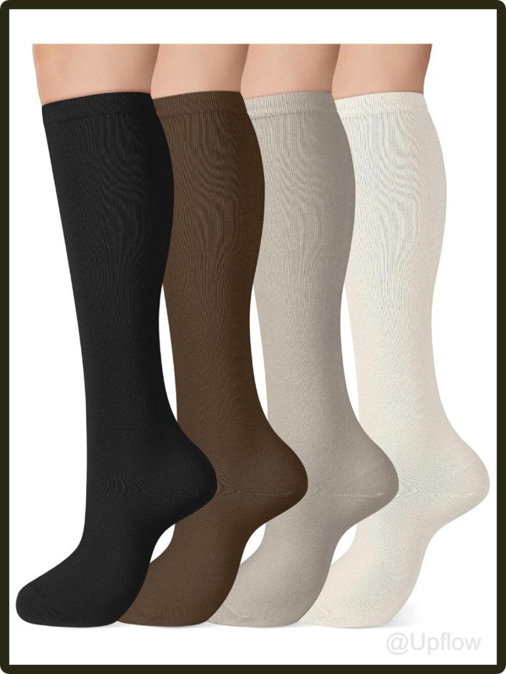 Women's Knee High Socks 4 Pairs Cotton Blend Long Dress Socks Uniform Cosplay